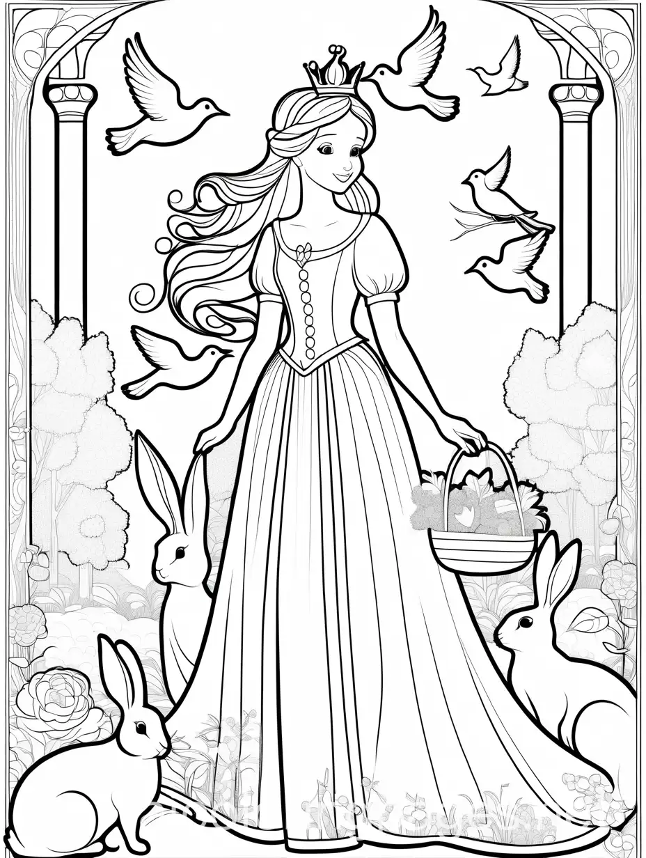 Princess-Surrounded-by-Birds-and-Rabbits-Coloring-Page-for-Kids