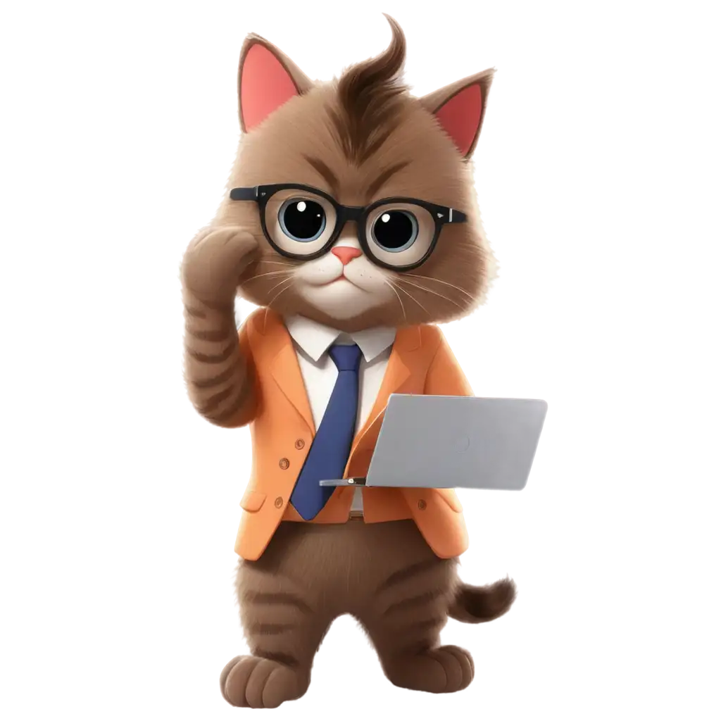 Creative-Cartoon-Cat-Wearing-Glasses-and-Using-Laptop-PNG-Image