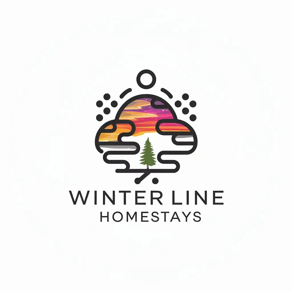 LOGO Design for Winterline Homestays Vibrant Winter Sky Pine Tree and Tranquil Nature Theme