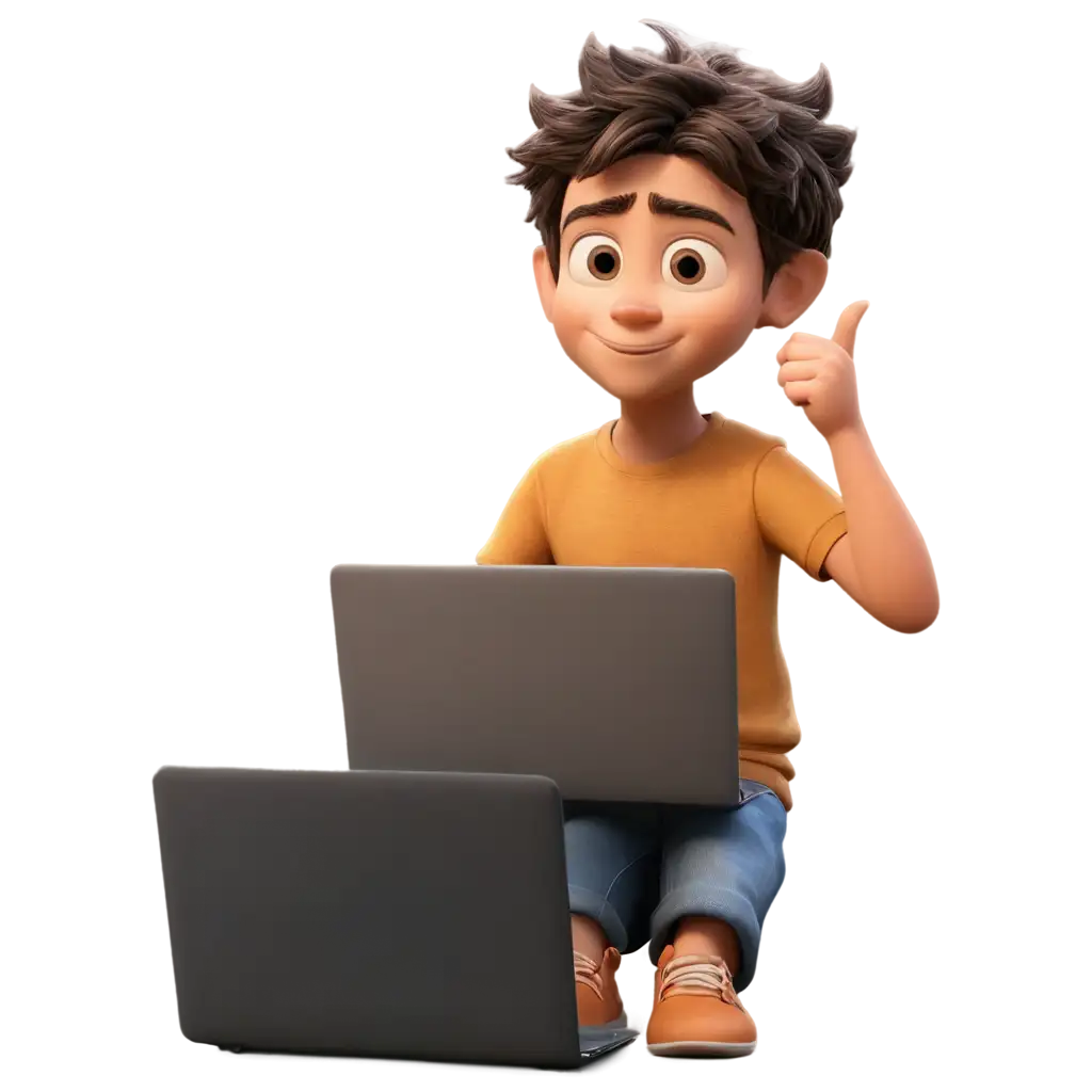 Pixar-Cartoon-Kid-Coding-with-Laptop-PNG-Image-Creative-Illustration-of-a-Child-Programming