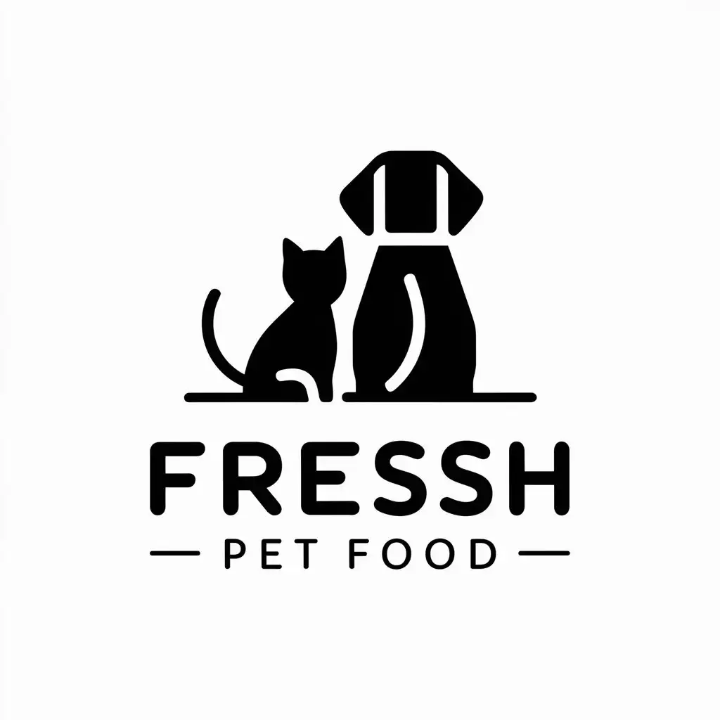 a vector logo design,with the text "fresh pet food", main symbol:Cat, dog,Minimalistic,be used in Animals Pets industry,clear background