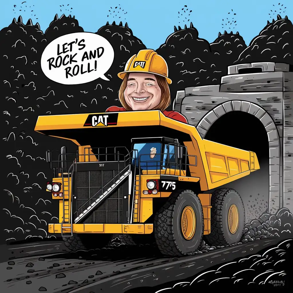 Cartoon Style Driving a Cat 775 in a Coal Field