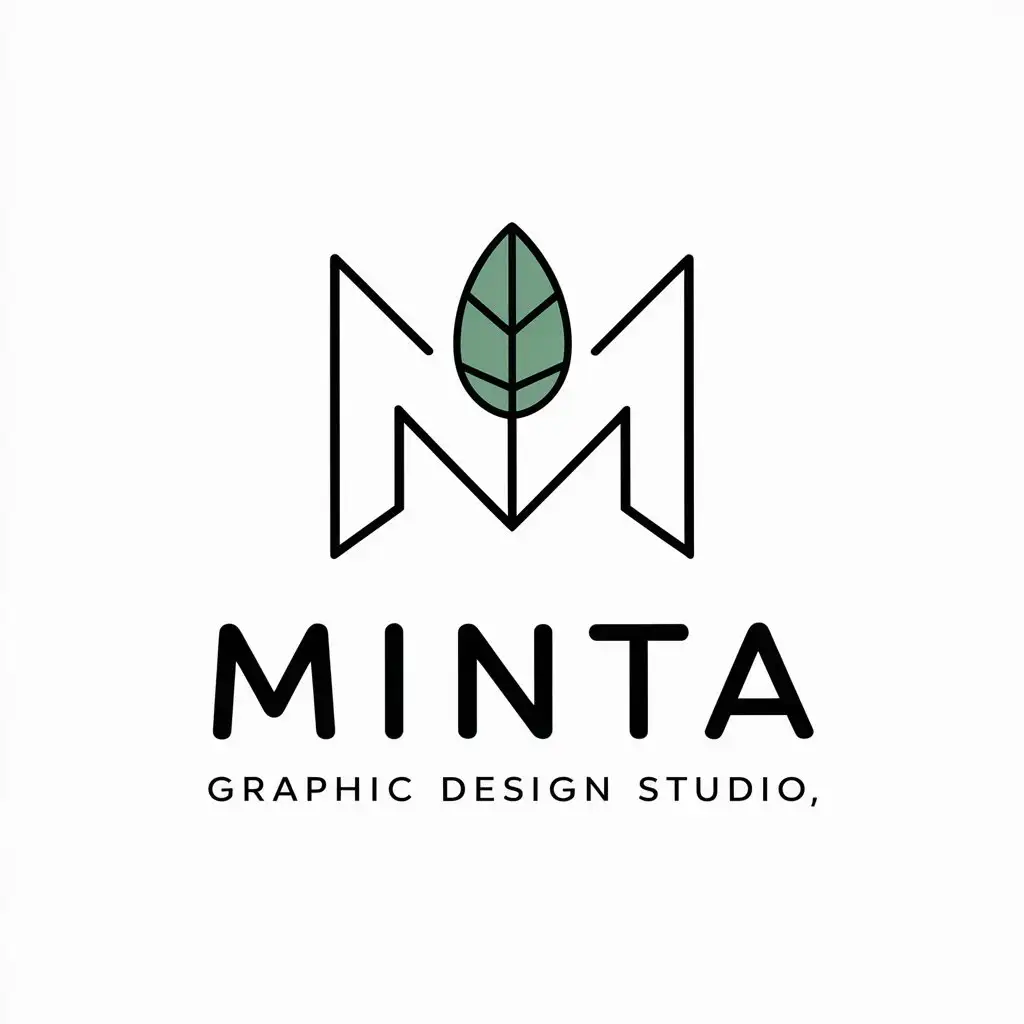 a vector logo design,with the text "Minta, graphic design studio", main symbol:Mint, letter M,Minimalistic,be used in Others industry,clear background