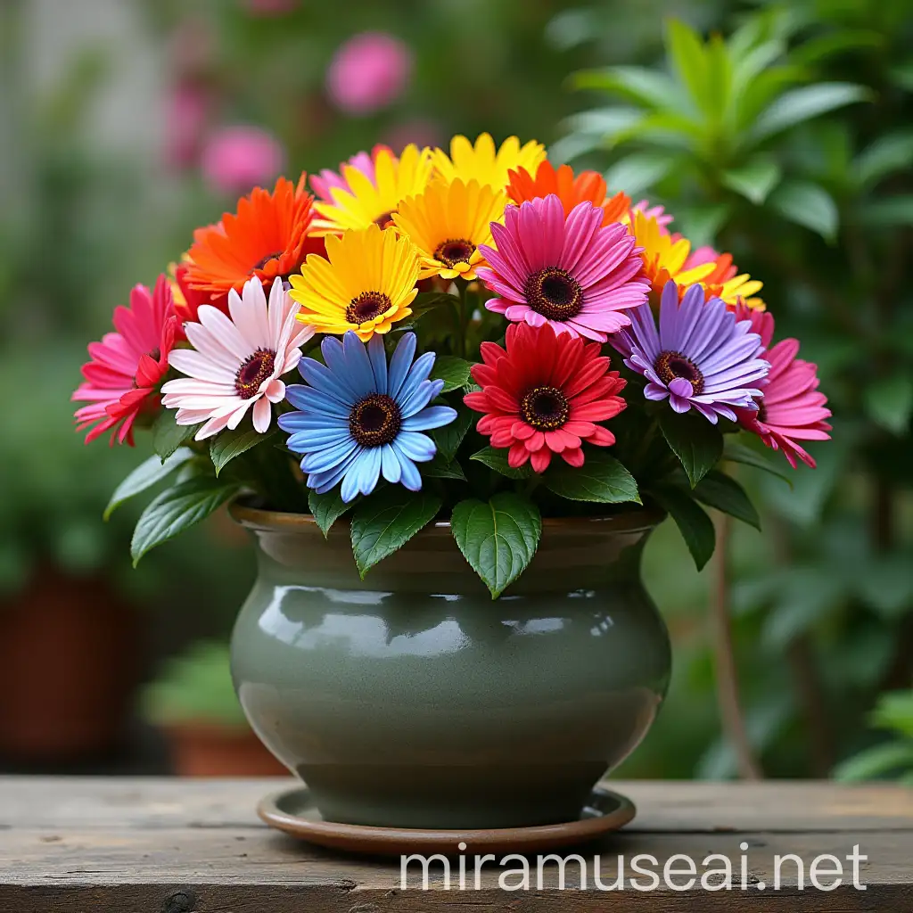 Colorful Flowers in a Large Flower Pot