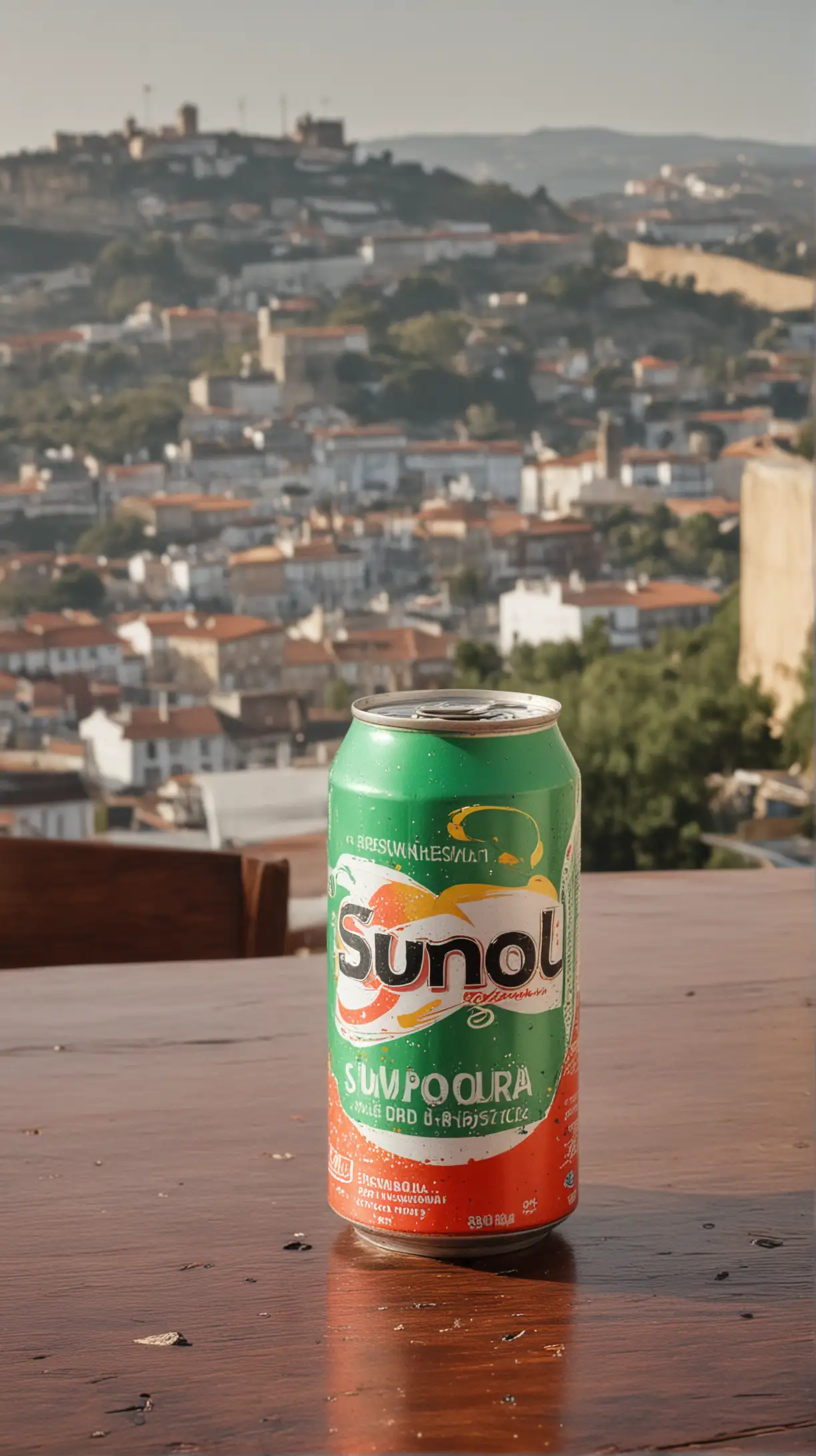 Restaurant Table with Sumol Can Portugal in Background