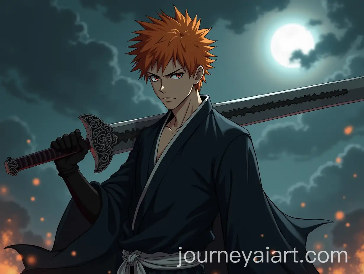 Young-Man-Inspired-by-Ichigo-Kurosaki-with-Sword-in-Dramatic-Battlefield