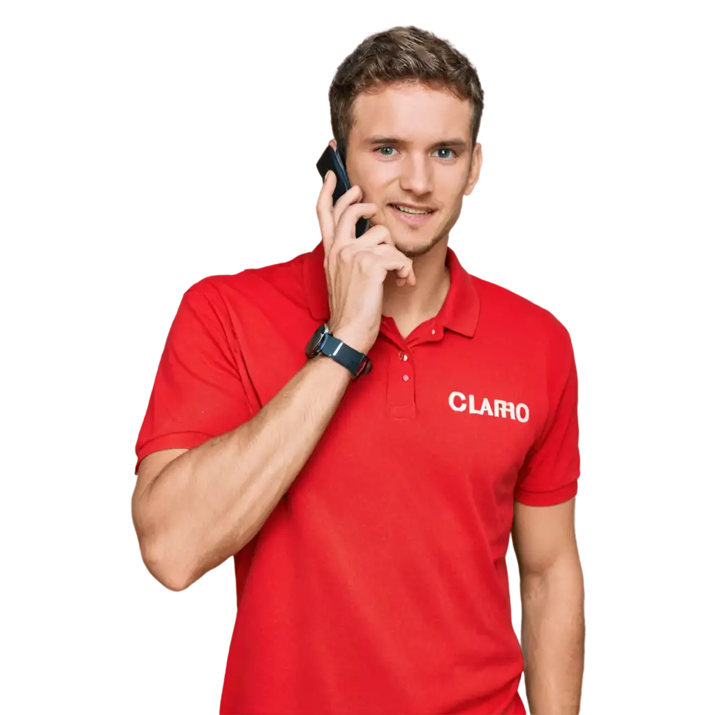 PNG-Image-Man-in-Red-Polo-Shirt-with-Claro-Logo-Talking-on-Phone