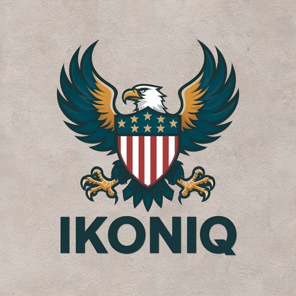 LOGO Design For IKONIQ Strong Eagle Holding American Shield with Stars