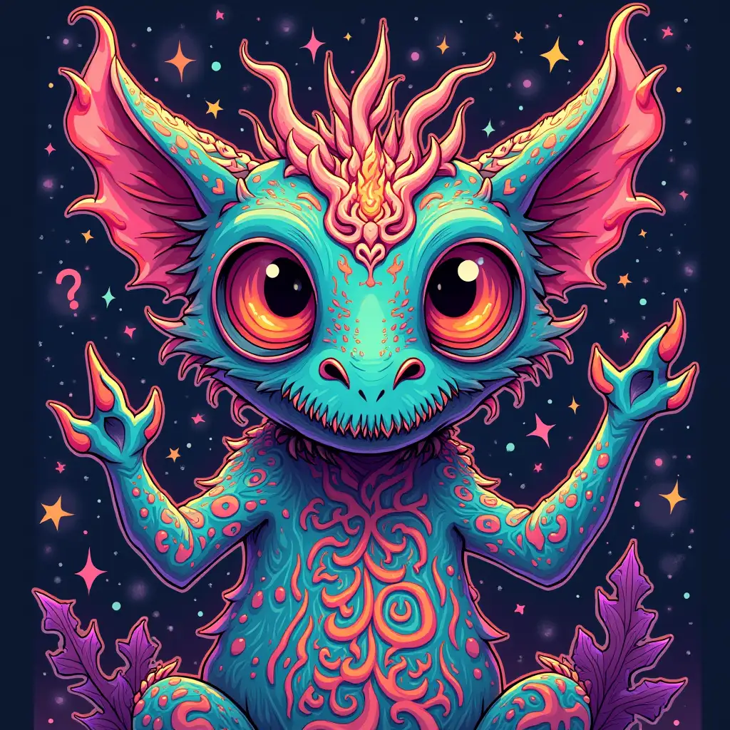 Psychedelic creature LSD art, trippy