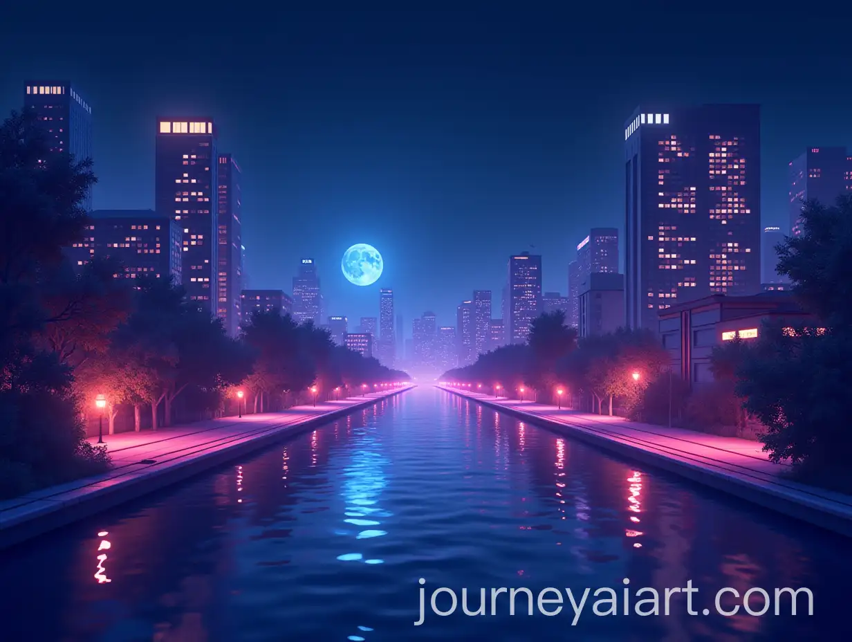 Glowing-Peaceful-City-at-Night-with-Soft-Neon-Lights-and-Serene-Atmosphere