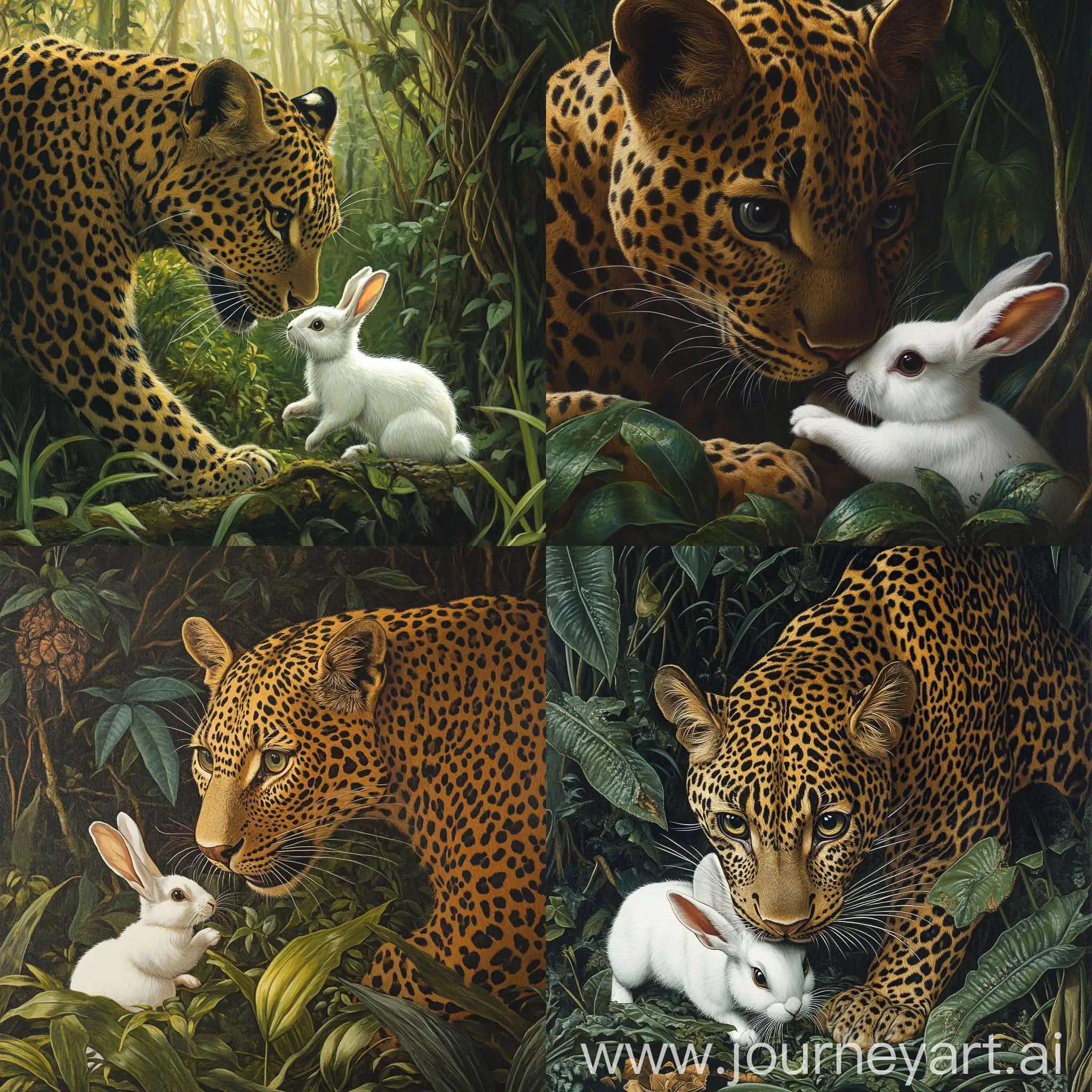 Leopard-Playing-with-White-Rabbit-in-Jungle