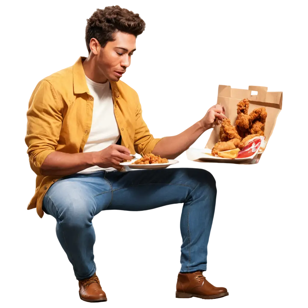 HighQuality-PNG-Sketch-of-a-Man-Eating-Fried-Chicken