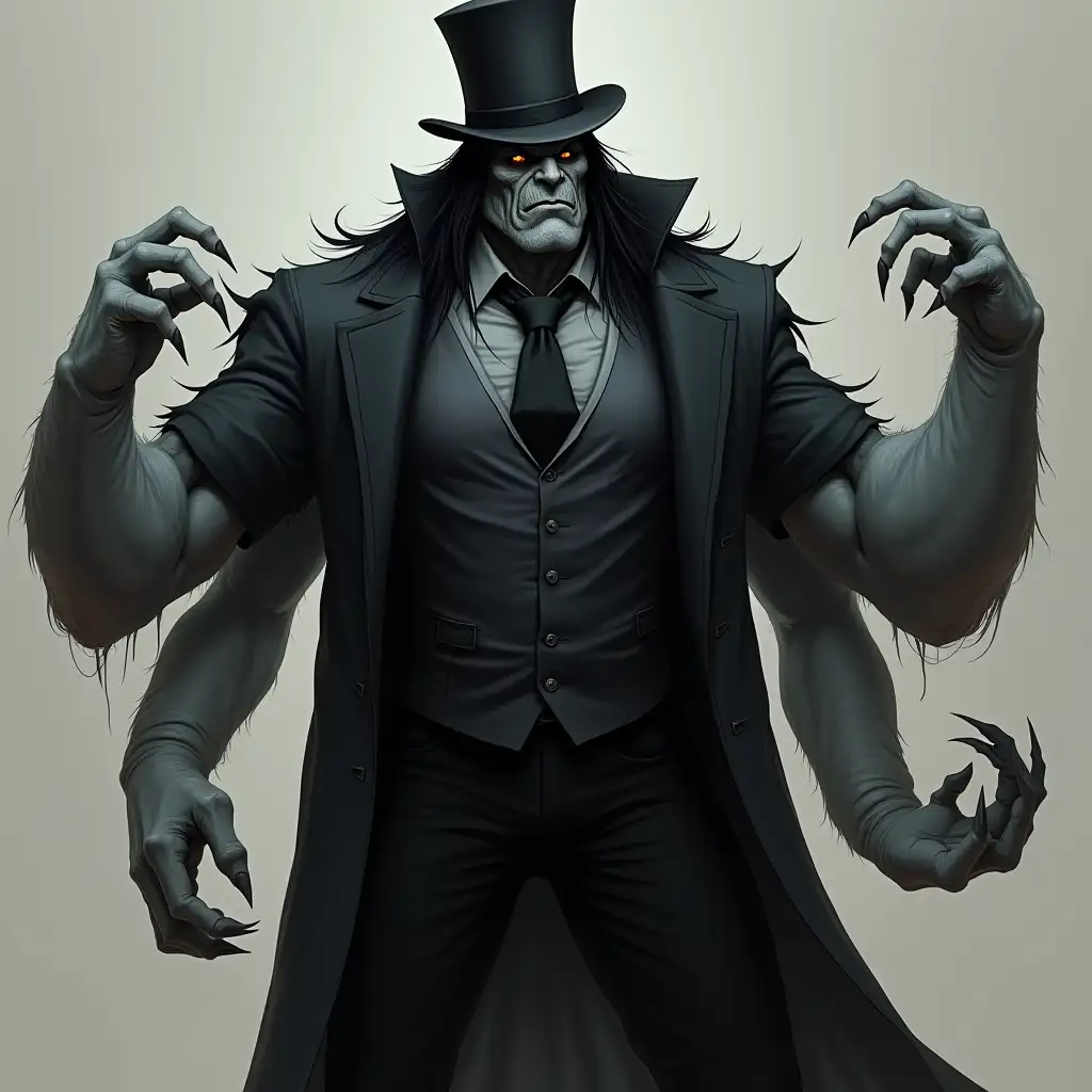 Muscular-Grey-Monster-with-Four-Arms-in-Elegant-Black-Outfit-and-Tophat