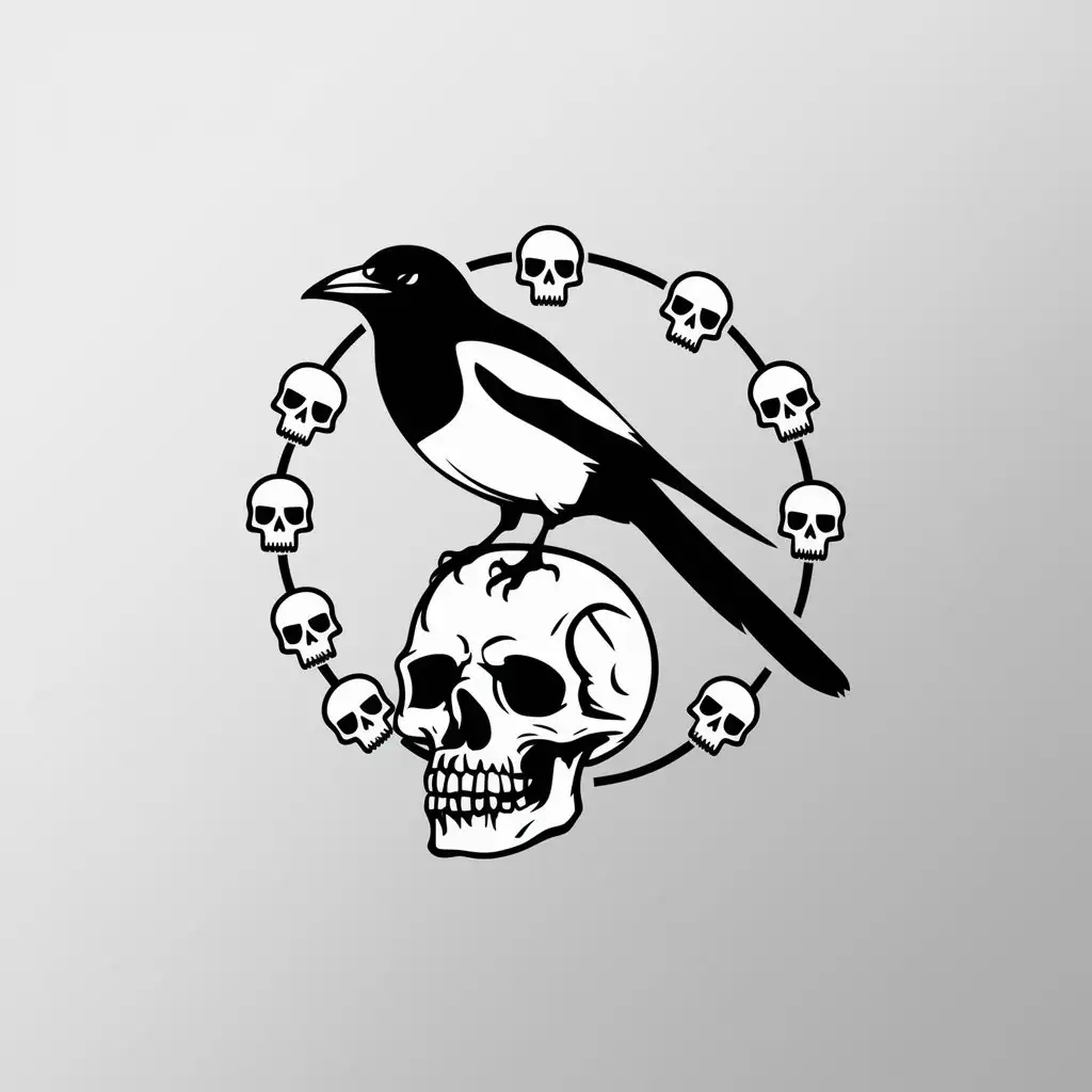 LOGO Design for Little Magpie Minimalistic Magpie Surrounded by Skull Circle for Entertainment Industry