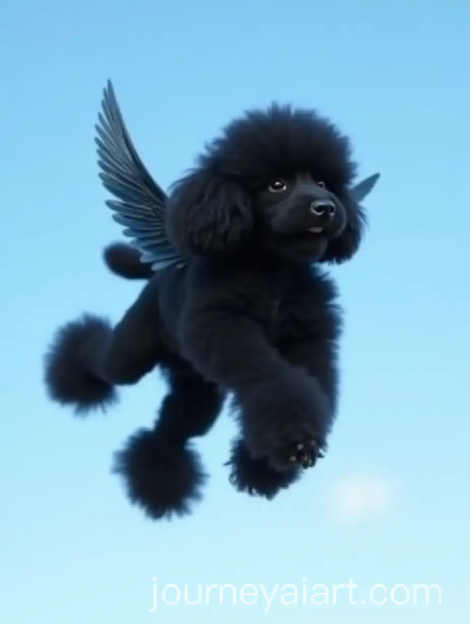 Black-Toy-Poodle-with-Wings-Flying-in-the-Blue-Sky