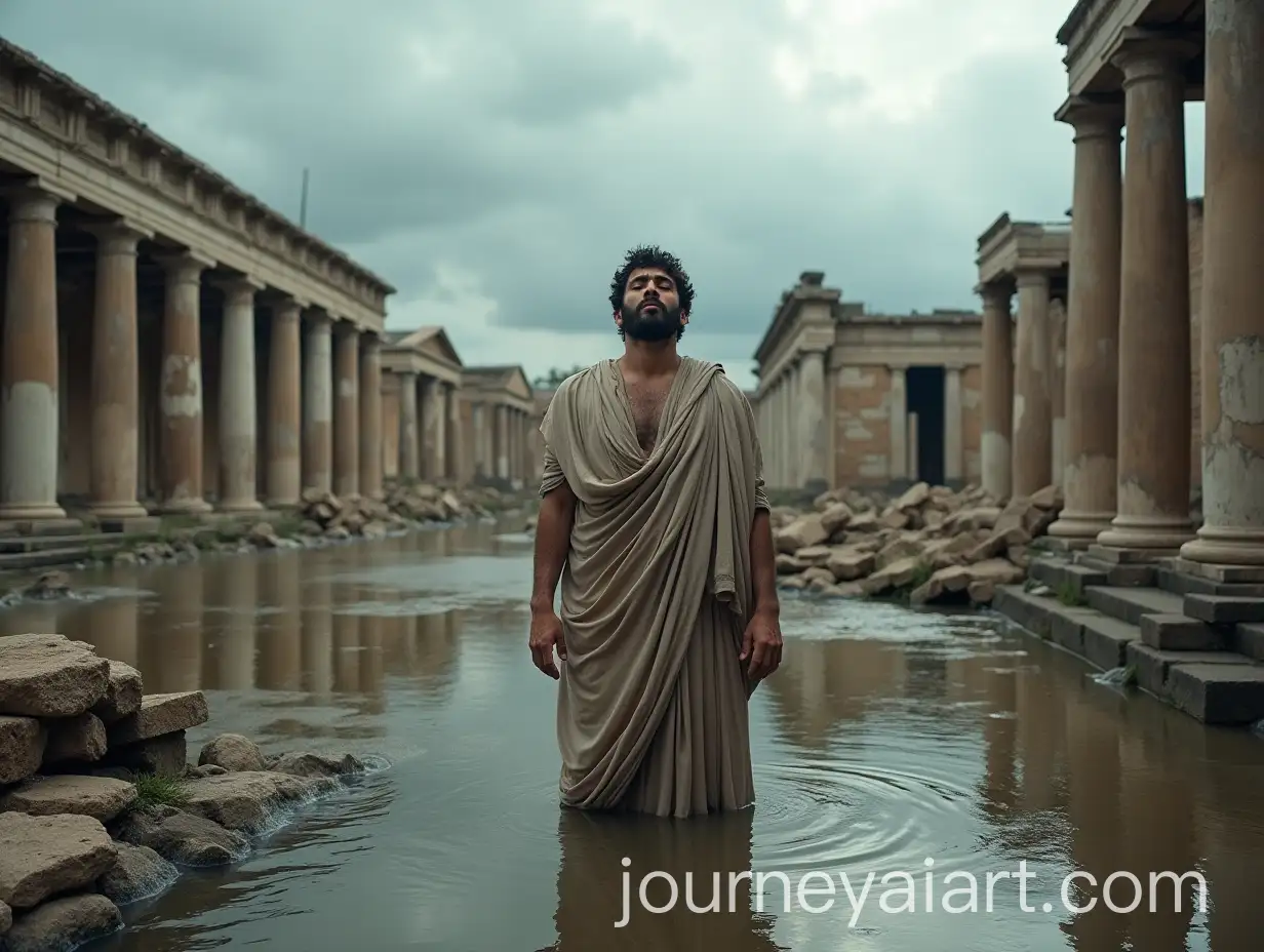 Stoic-Greek-Man-Embracing-Inner-Peace-Amidst-Flooded-Ruins