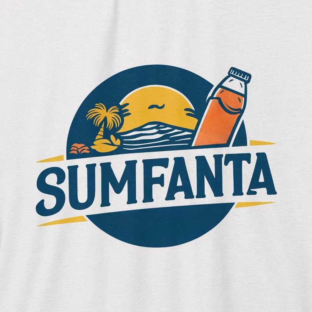 a vector logo design,with the text "SumFanta", main symbol:Summer landscape, fantasy, orange soda, main colors blue and yellow,Moderate,be used in Entertainment industry,clear background