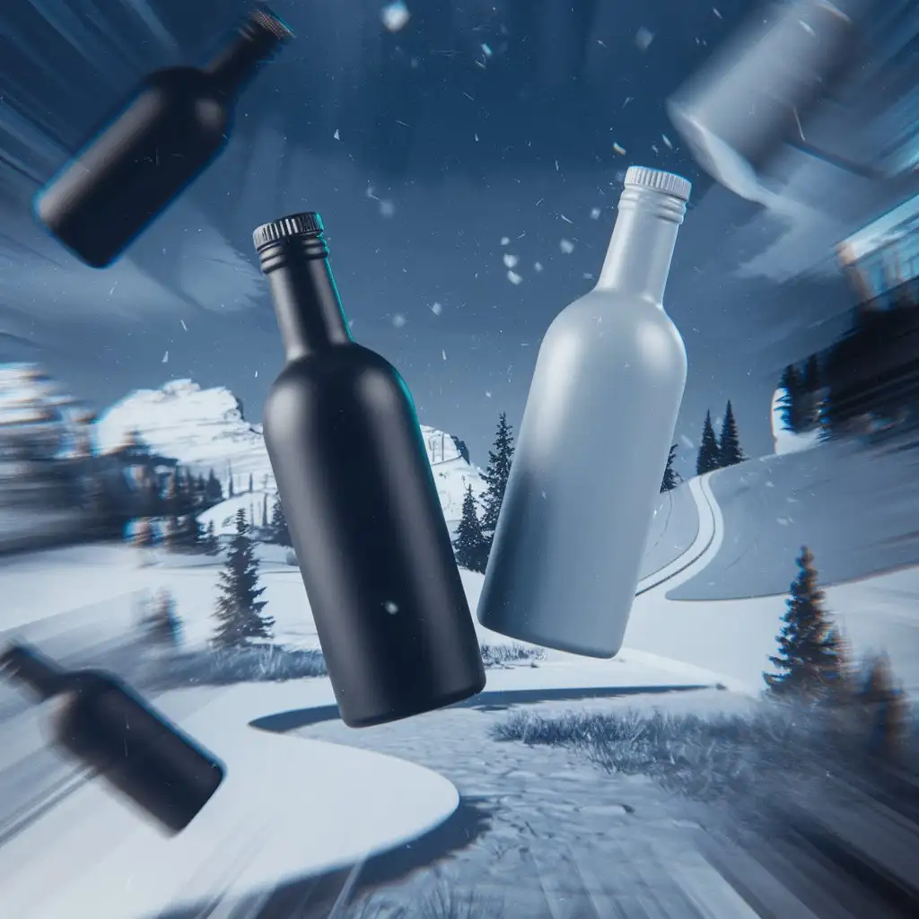 two bottles on the winter nature background with 3d special effects