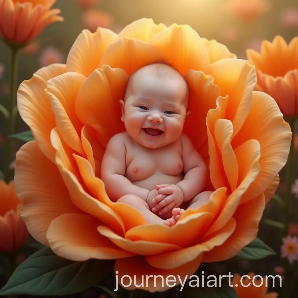 Smiling-8MonthOld-Baby-Nestled-in-a-FlameColored-Flower-at-Sunrise