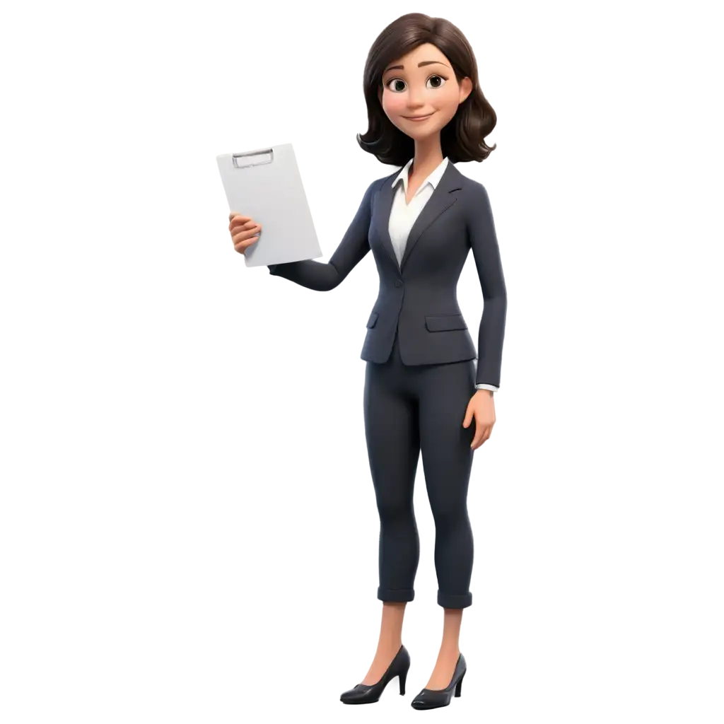 3D-Animation-Style-PNG-of-Confident-Female-Photocopy-Agent-in-Smart-Office-Outfit