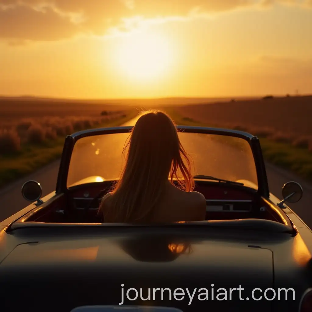 Woman-Driving-Convertible-Car-into-Sunset