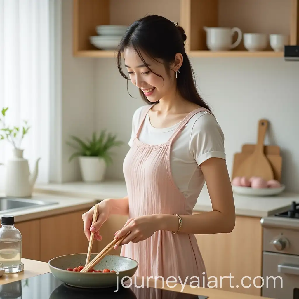 Cute-Asian-Wife-Cooking-in-a-Modern-Japanese-Home