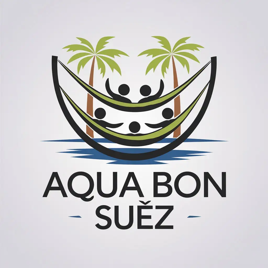 a vector logo design,with the text "Aqua bon Suez", main symbol:4 people in hammocks,Moderate,clear background