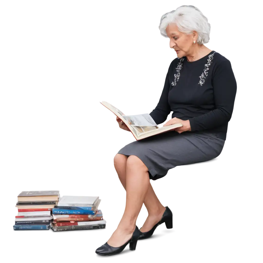 Elder-Woman-Reading-a-Book-Elegant-PNG-Image-for-Diverse-Uses