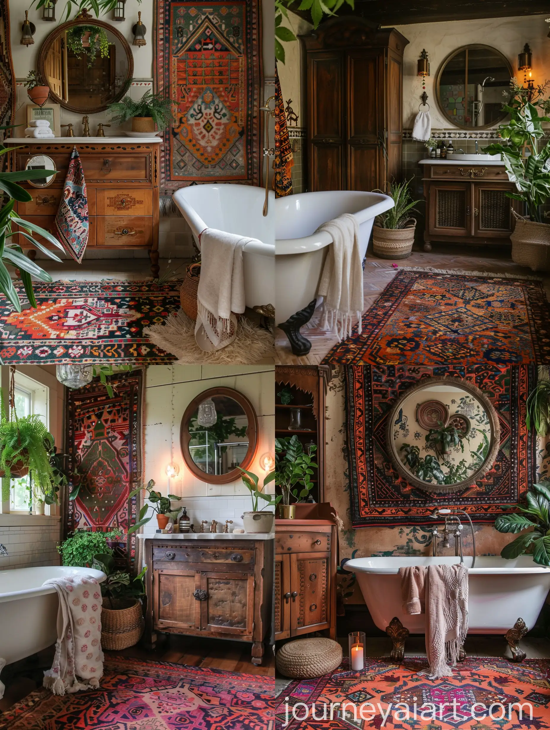 Eclectic-Boho-Bathroom-with-Clawfoot-Bathtub-and-Vibrant-Tapestry-Decor