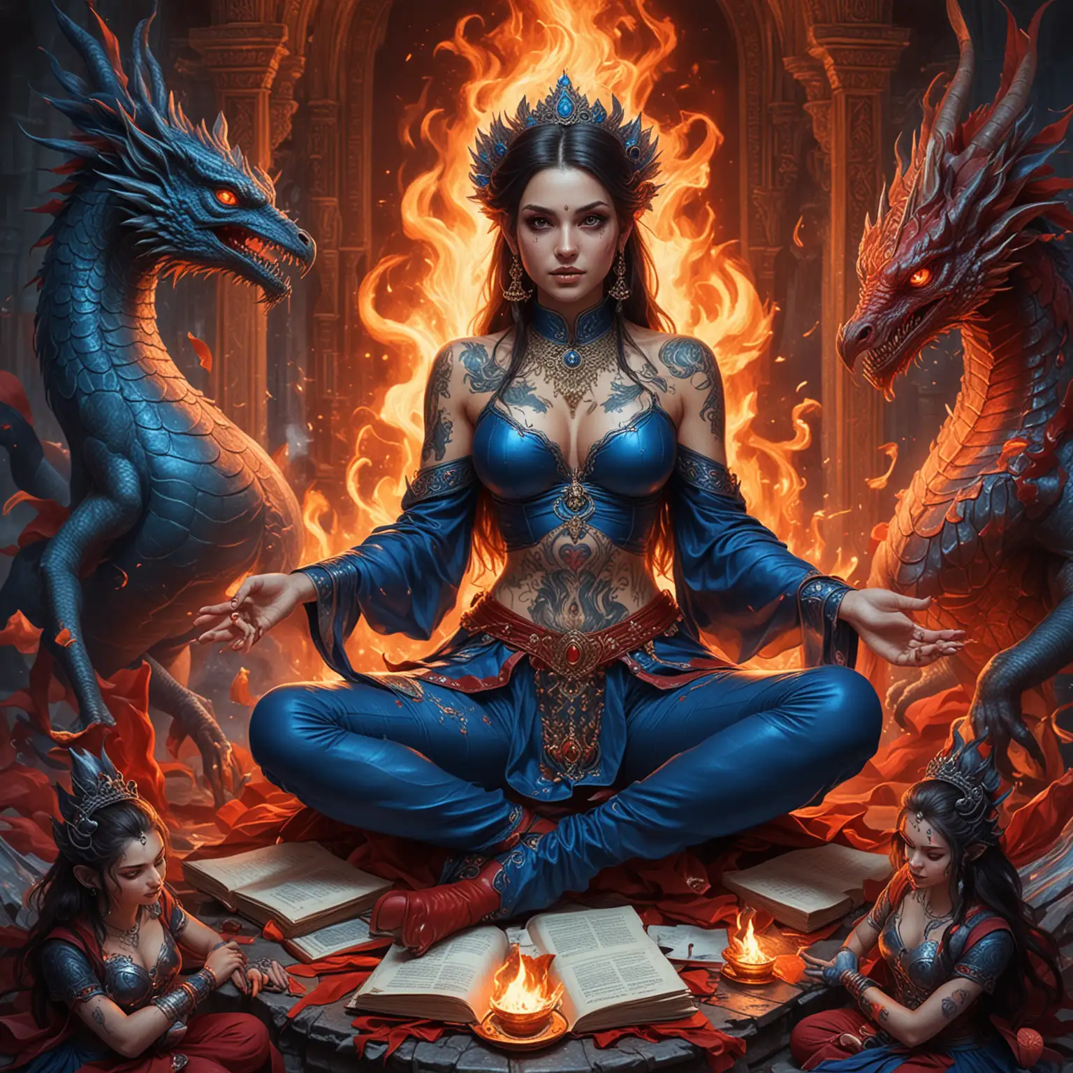 Adolescent Empress Goddesses and Sorceress Vampires Surrounded by Fire and Dragons