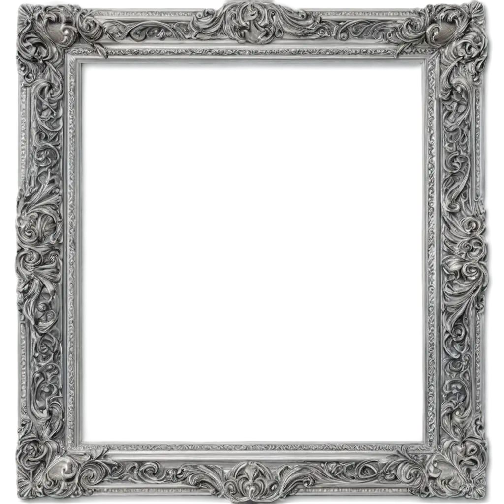 MediumThick-Square-Silver-Frame-with-Beautiful-Patterns-PNG-for-Elegant-Image-Display