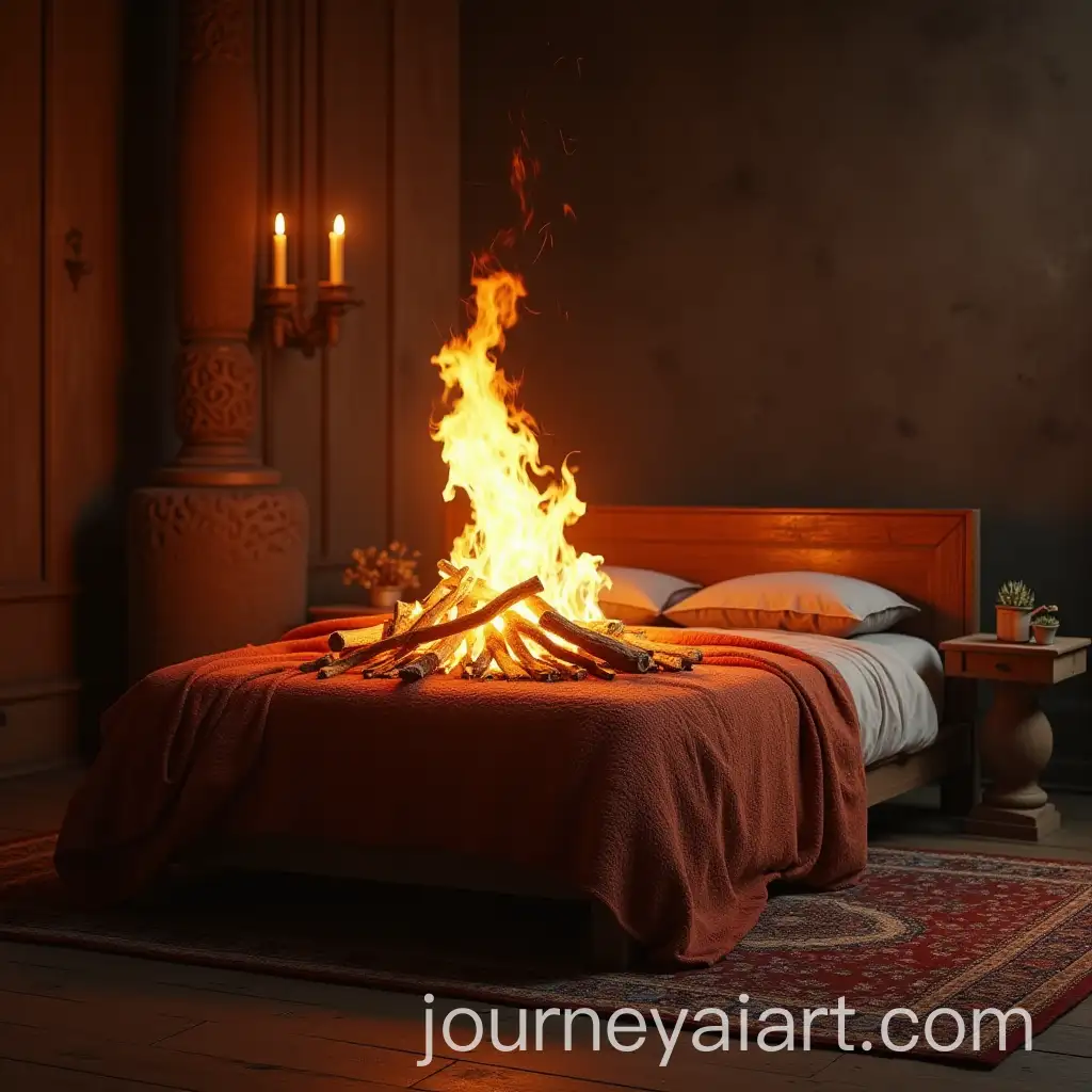 Hindu-Wooden-Cremation-PyreInspired-Bed-with-Blanket