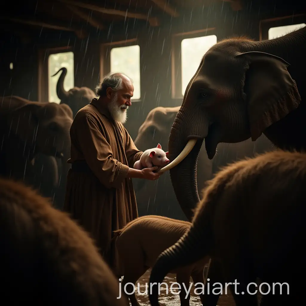 OldAI-Image-Expansion-Wise-Man-and-Elephant-in-Noahs-Ark-with-Magical-Piglet-Emergence