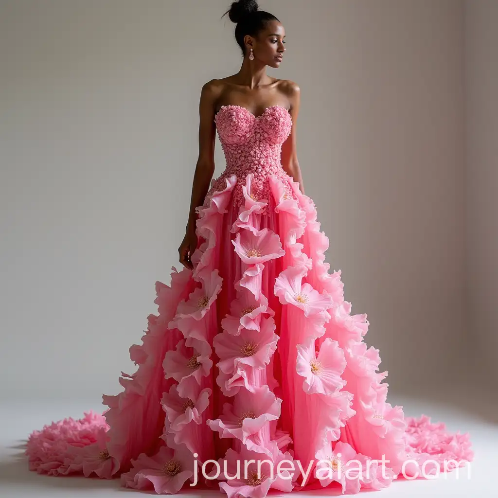 Model-Wearing-Stunning-Dress-of-Real-Pinkish-Lantana-Flowers