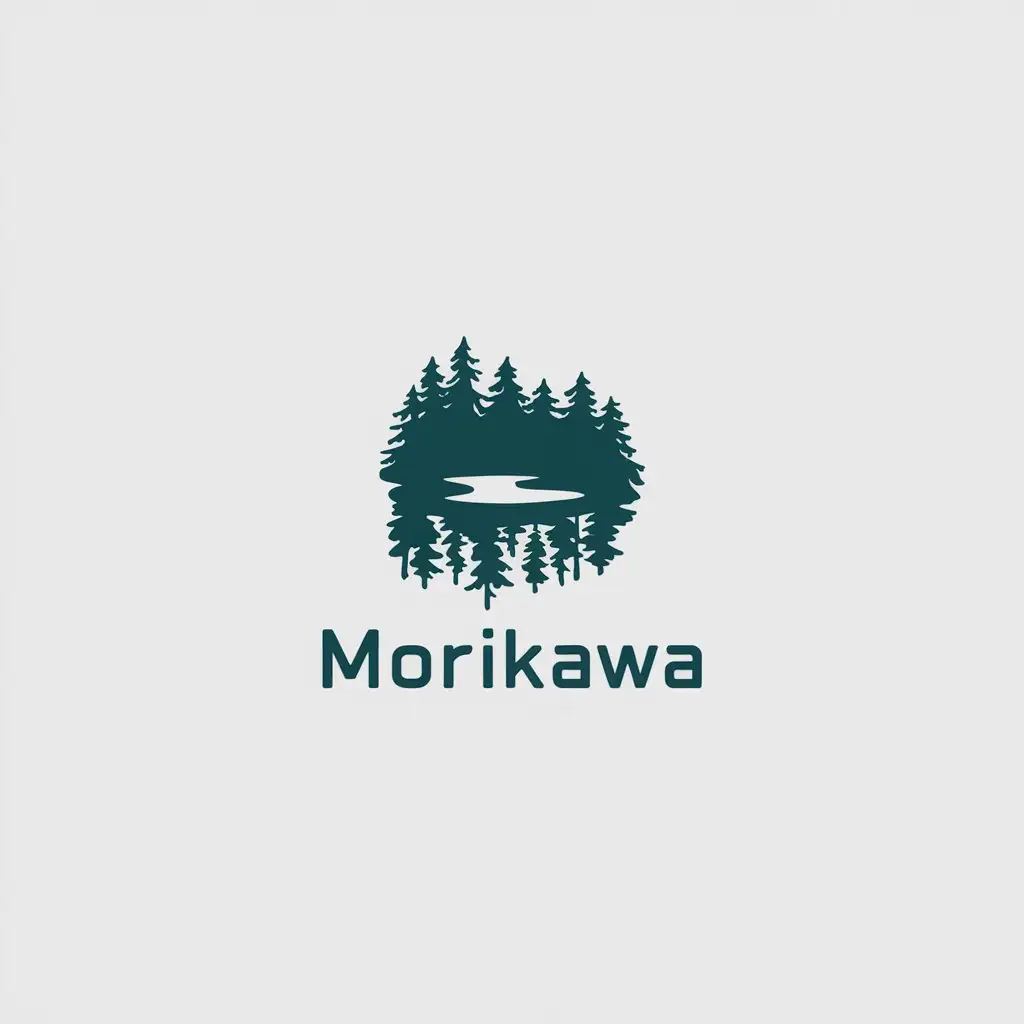 a vector logo design,with the text "Morikawa", main symbol:Forest, lake, regeneration,Minimalistic,be used in Technology industry,clear background