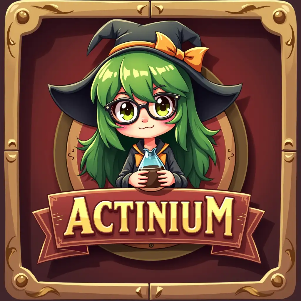 Playful-Witch-Mascot-Logo-for-Actinium-in-Gold-and-Red