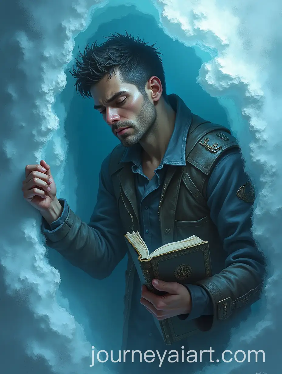 MiddleAged-Necromancer-Trapped-in-Ice-Holding-Magical-Book