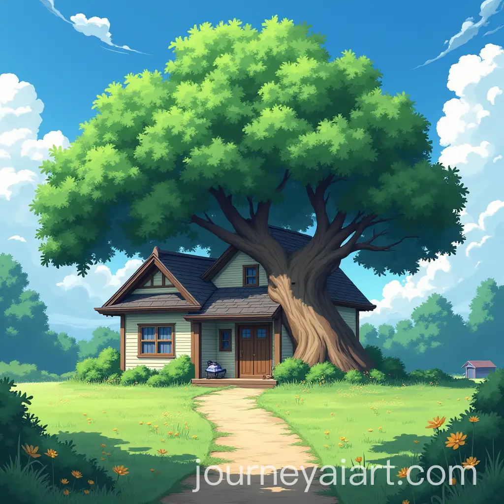 Digital-Art-of-House-and-Tree-in-Anime-Style
