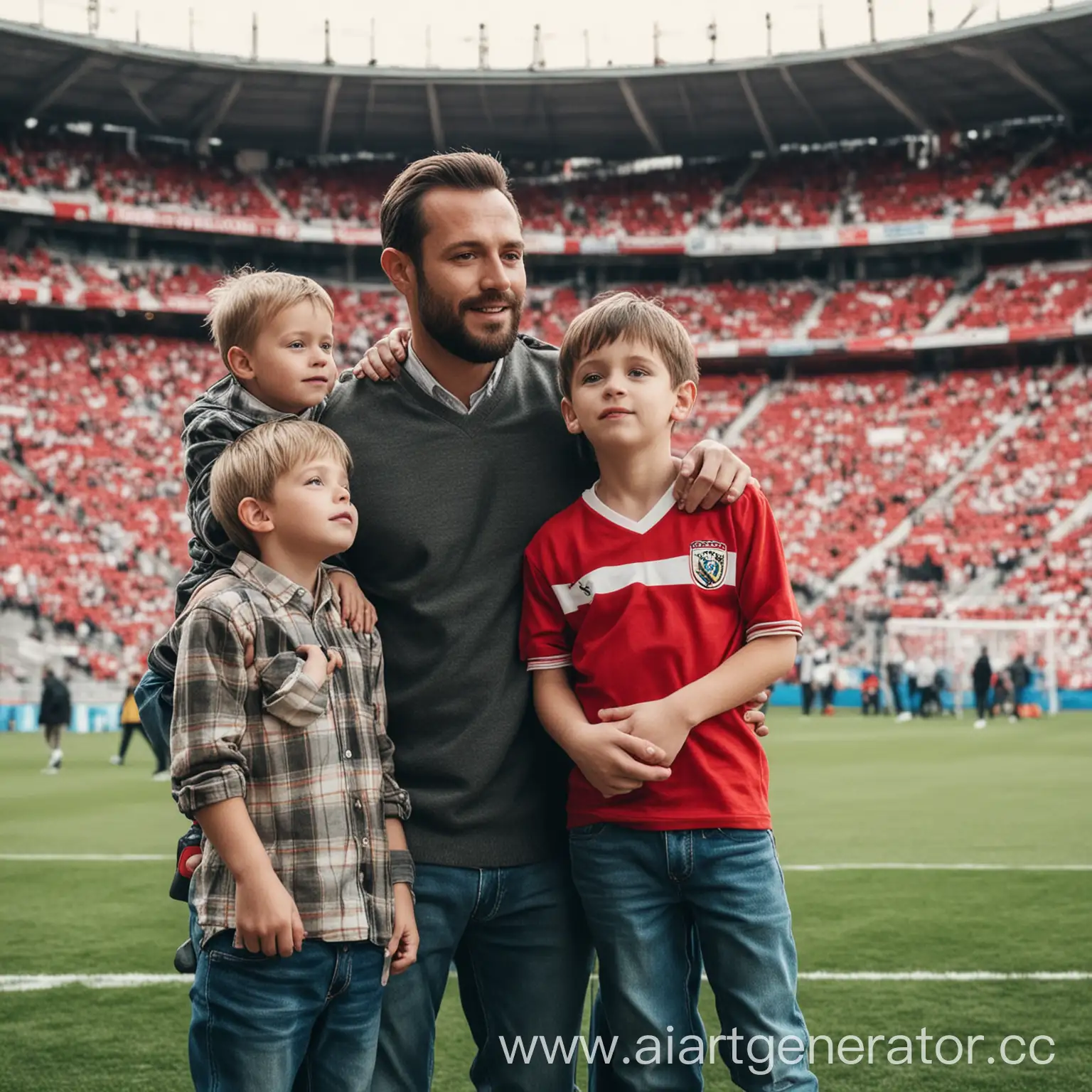 Father-and-Sons-Enjoying-Football-Match-at-Stadium