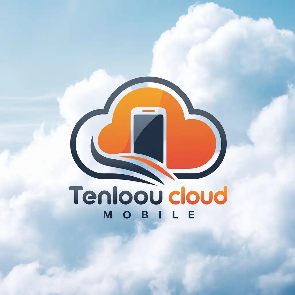 LOGO Design for Tendou Cloud Mobile Light Cloud Background with Orange Phone Silhouette