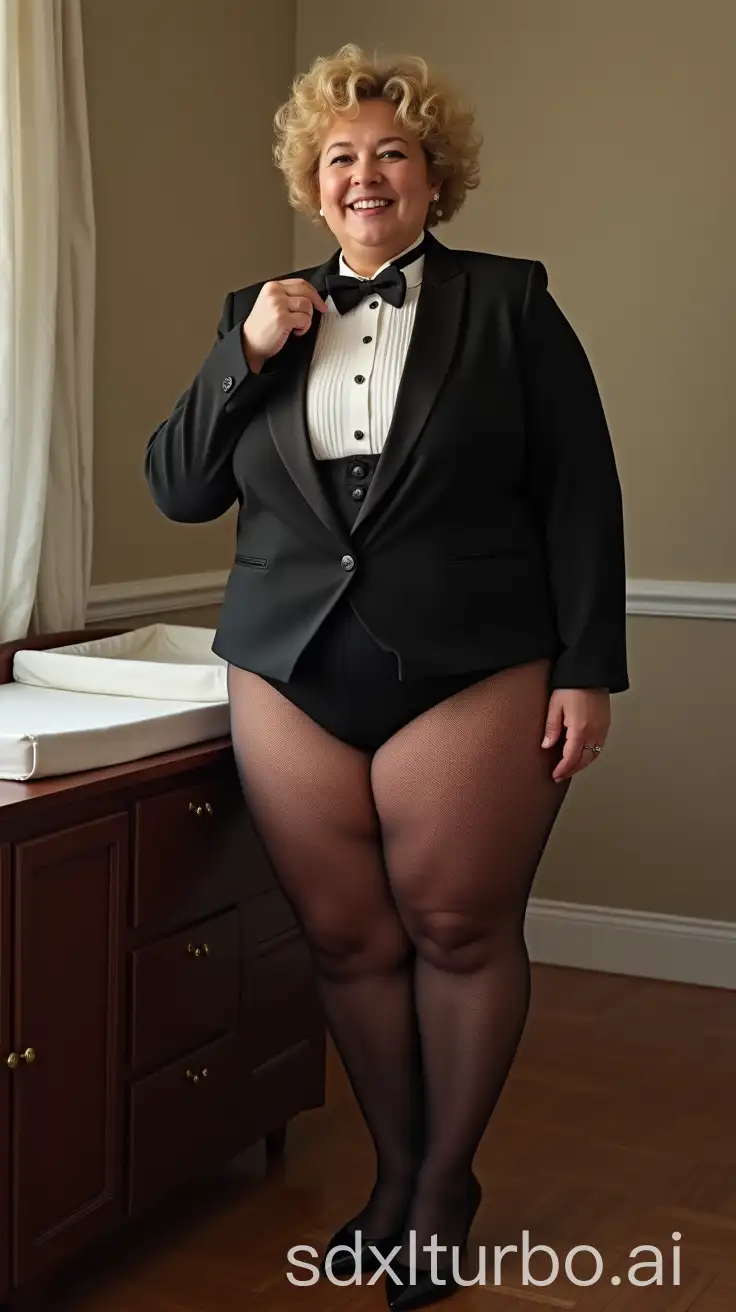 MiddleAged-Caucasian-Woman-in-Formal-Orchestra-Tuxedo-at-Nursery-Changing-Table