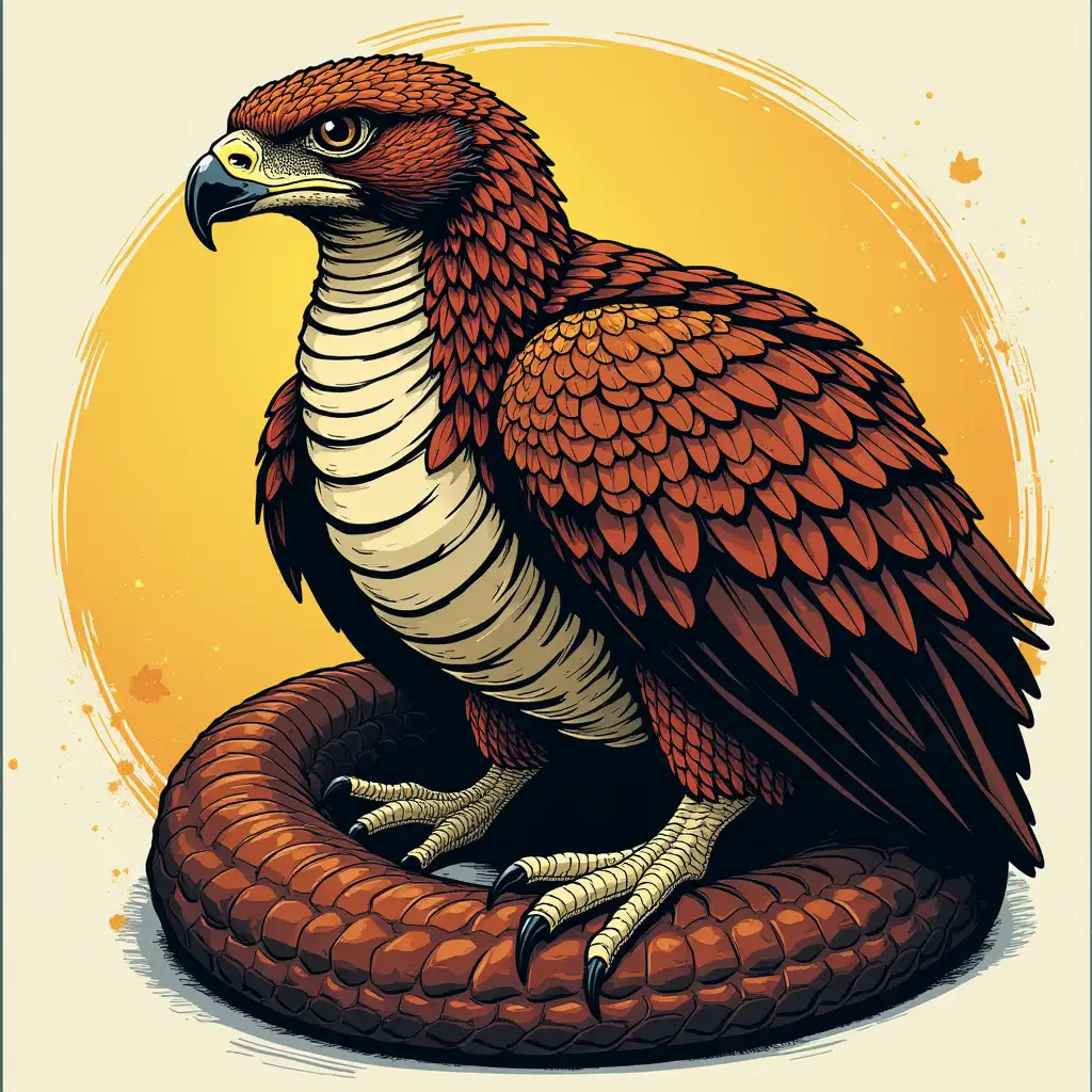 Body of a snake with the head of a falcon comic book style