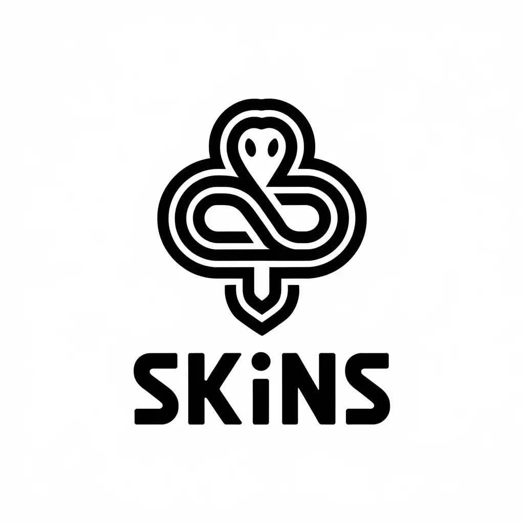 a vector logo design,with the text "skins", main symbol:a snake coiled around two letters P,Moderate,clear background