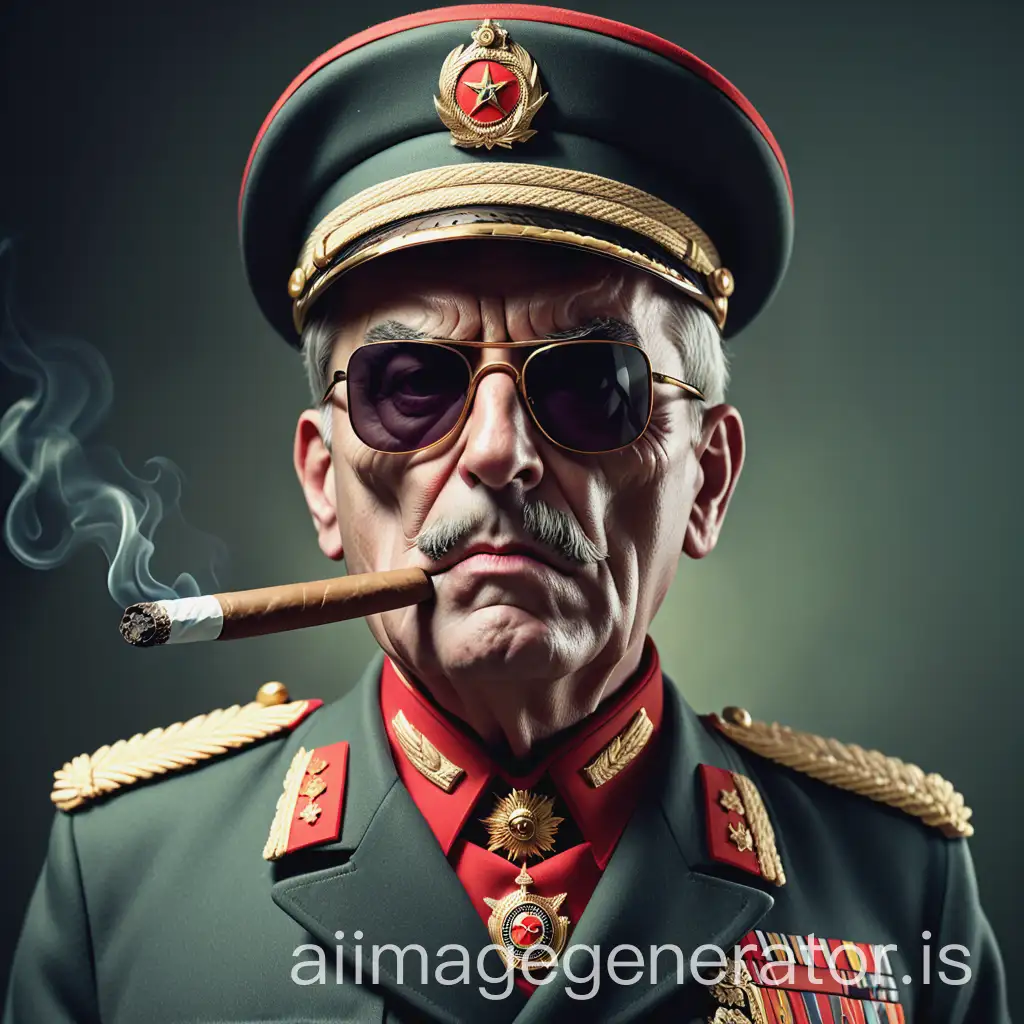 Evil-Communitarian-General-in-Military-Uniform-Smoking-Cigar-and-Wearing-Sunglasses