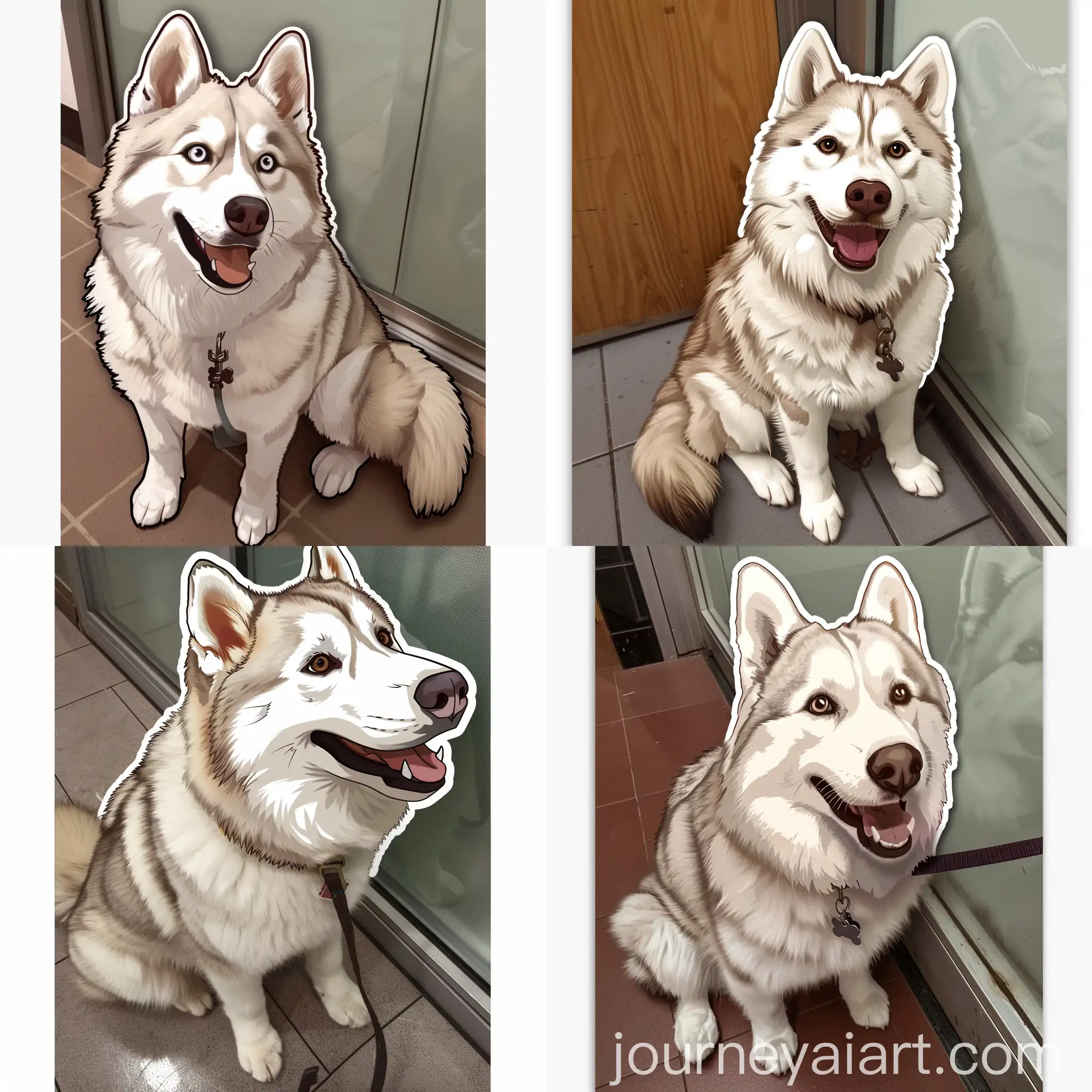 Cartoon-Chill-Vibe-Mix-Breed-Husky-Samoyed-Sticker