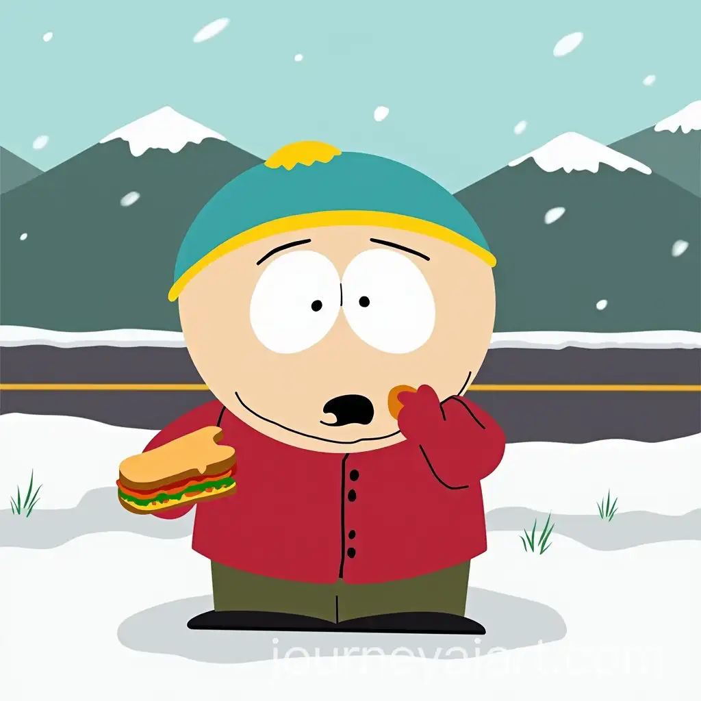Eric-Cartman-Eating-a-Grilled-Cheese-Sandwich-in-a-SnowAI-Image-Expansiony-Landscape