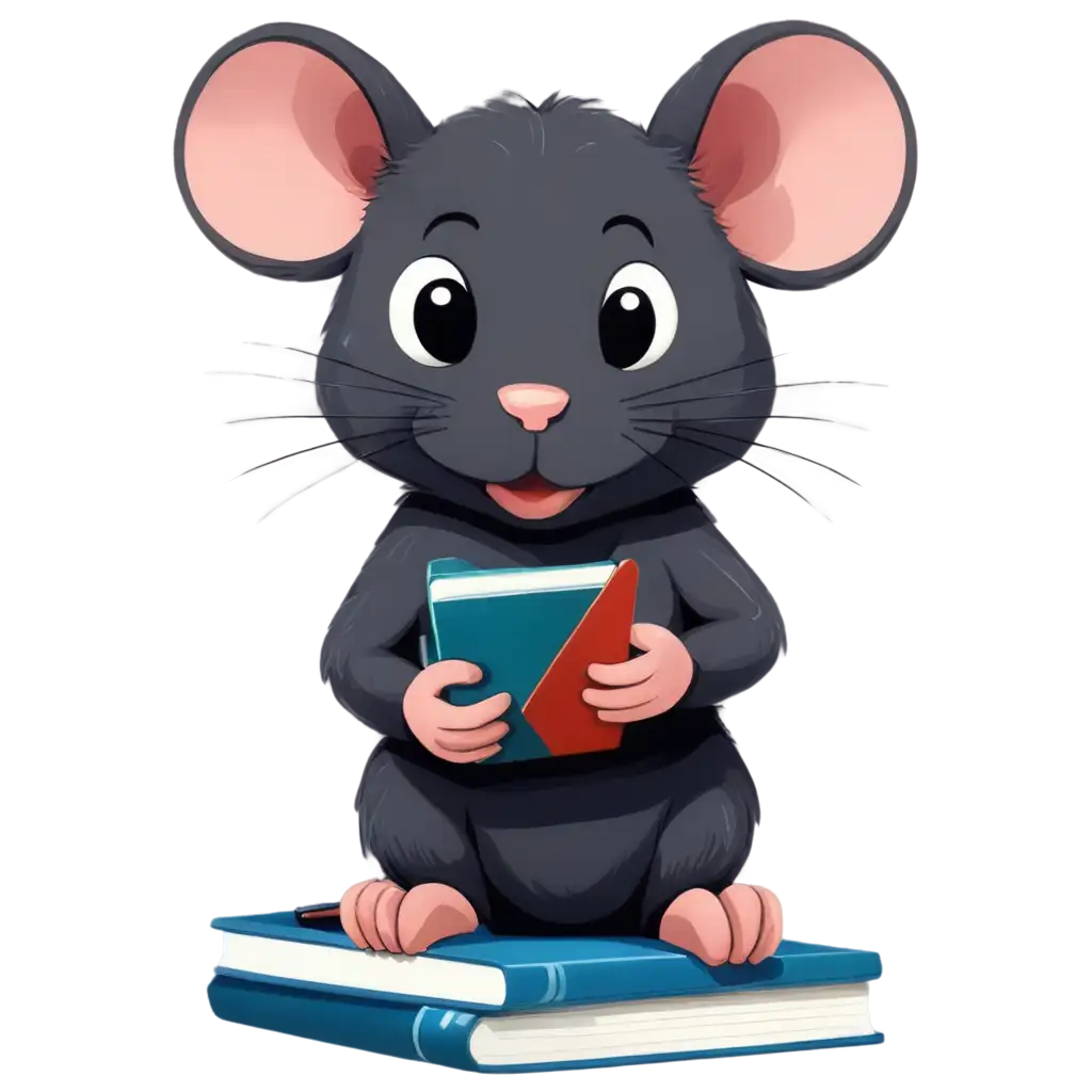 Adorable-Drawn-Mouse-Sitting-on-a-Pile-of-Notebooks-PNG-Image-for-Creative-Projects