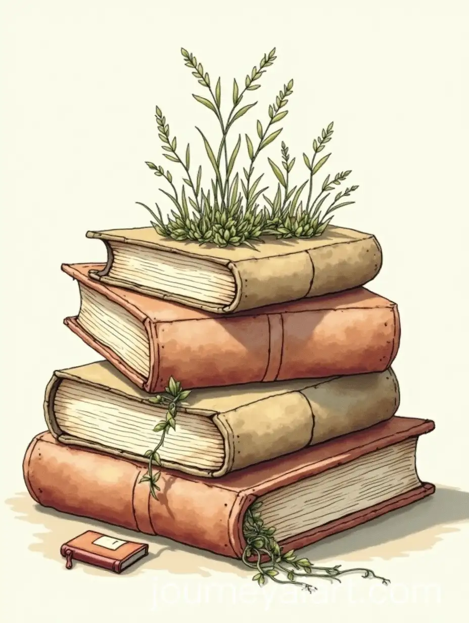 Vintage-Leather-Books-with-Plants-Growing-from-Pages