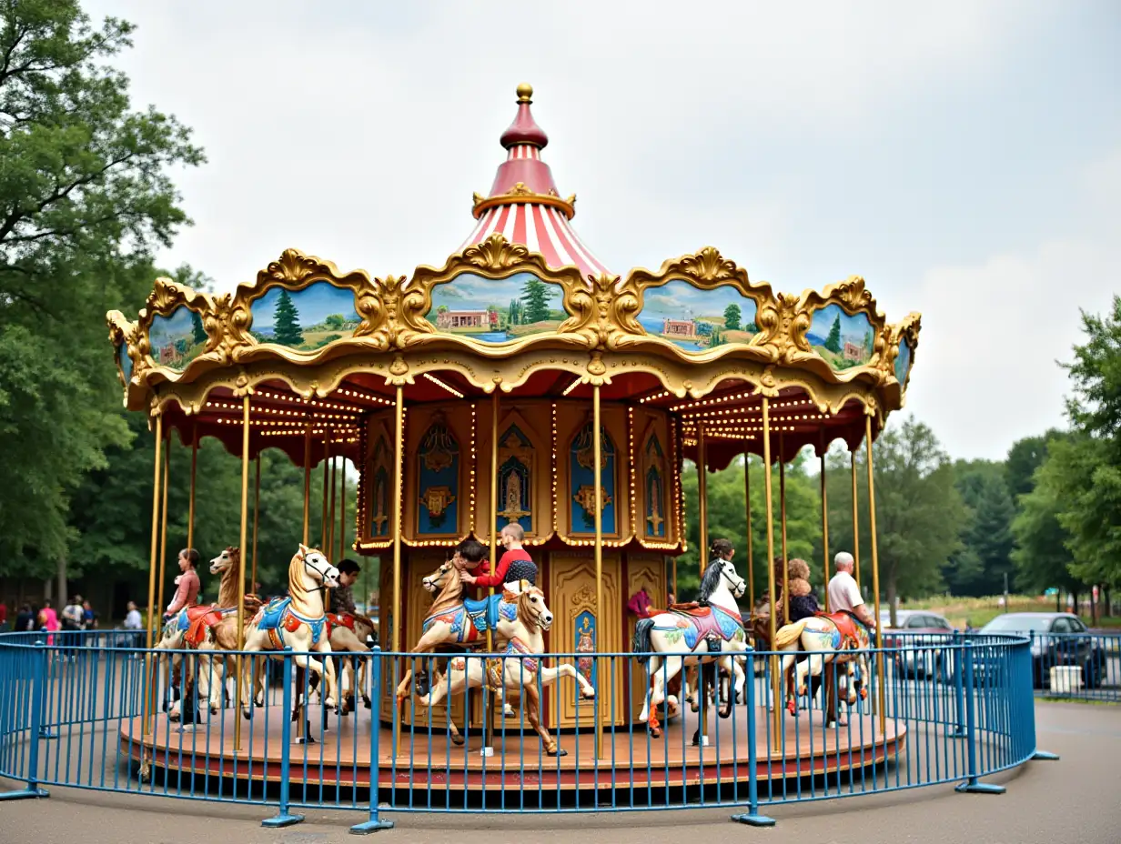 Children-Riding-Carousel-in-a-Vibrant-Park-Setting