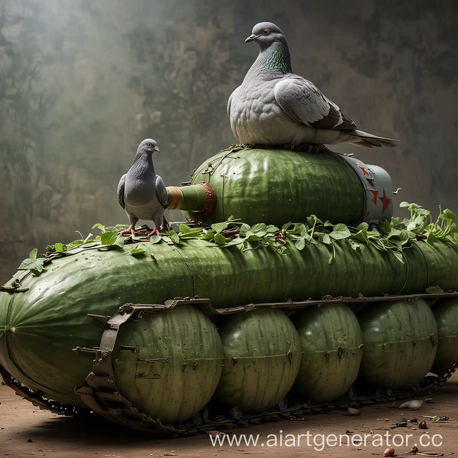 Soviet-Officer-Pigeon-Riding-Cucumber-Tank-1945-War-Scene